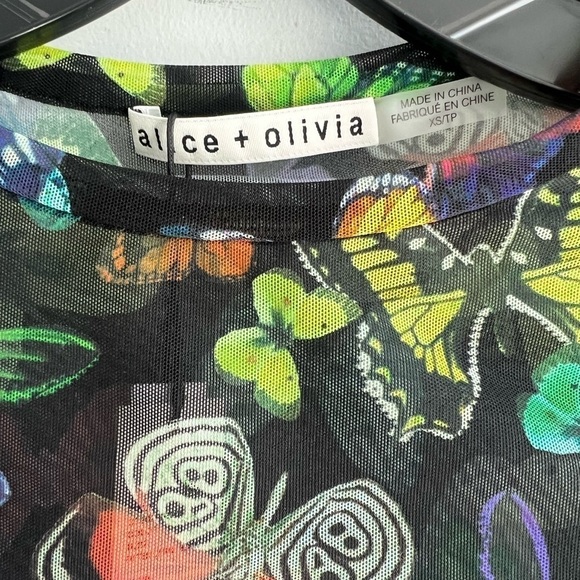 Alice + Olivia Delaina Butterfly Mesh Crop Top Butterfly High Black - Picture 12 of 12